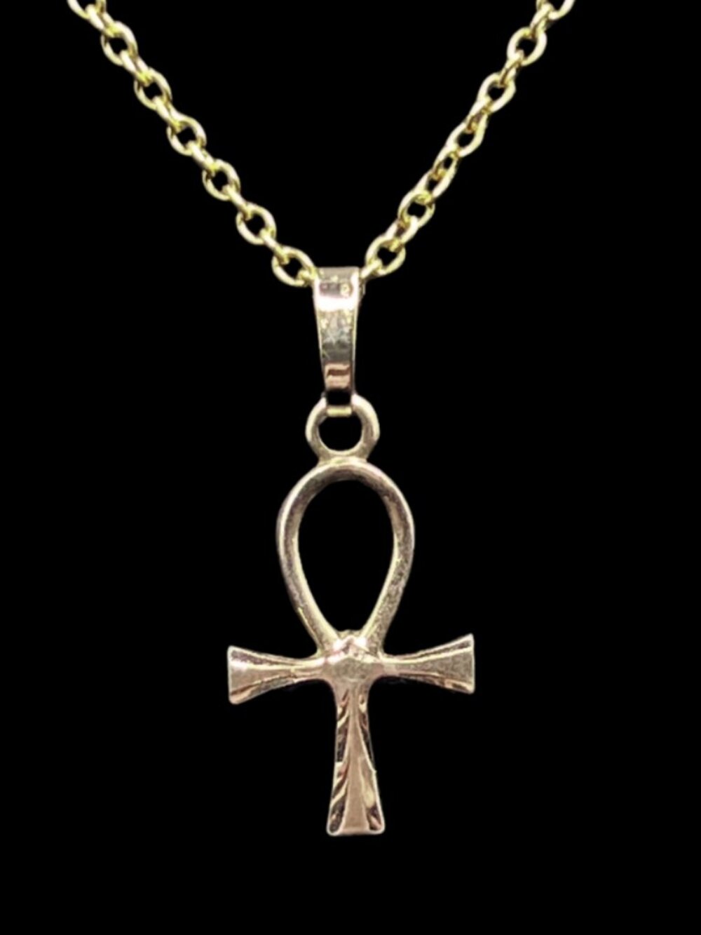 Vintage 12K Gold-Filled Ankh Pendant Necklace Designer Signed on Modern Chain